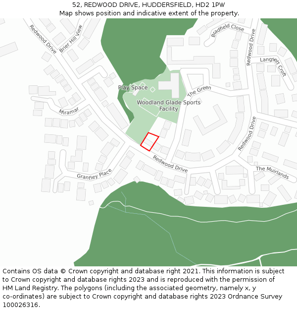 52, REDWOOD DRIVE, HUDDERSFIELD, HD2 1PW: Location map and indicative extent of plot