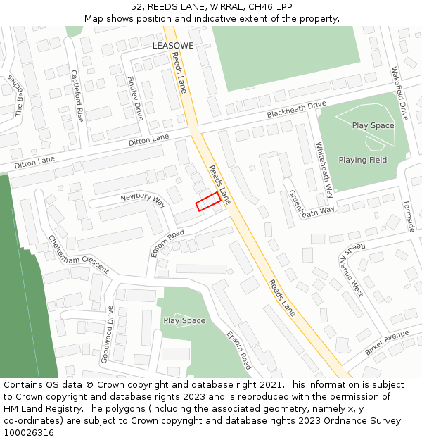 52, REEDS LANE, WIRRAL, CH46 1PP: Location map and indicative extent of plot