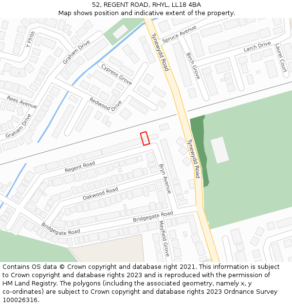52, REGENT ROAD, RHYL, LL18 4BA: Location map and indicative extent of plot