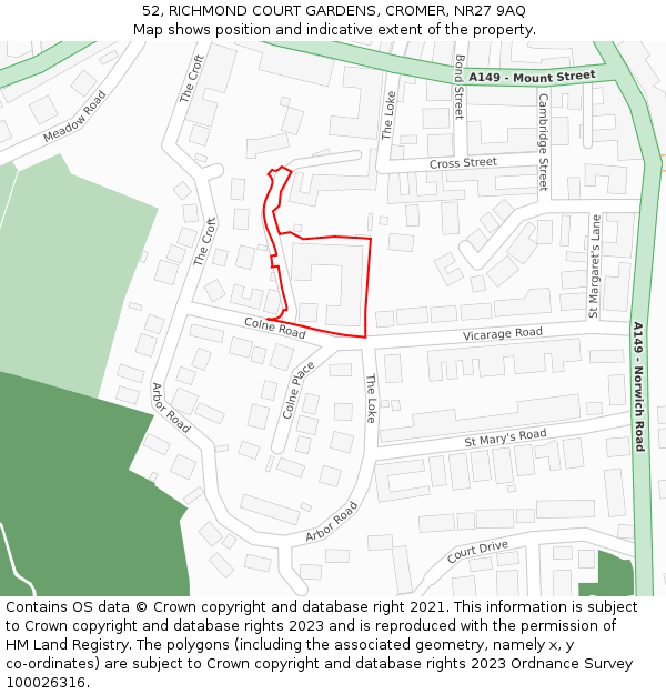 52, RICHMOND COURT GARDENS, CROMER, NR27 9AQ: Location map and indicative extent of plot