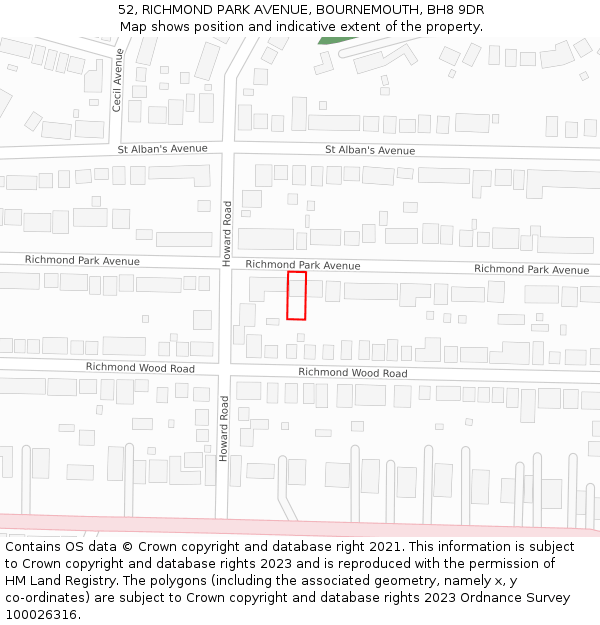 52, RICHMOND PARK AVENUE, BOURNEMOUTH, BH8 9DR: Location map and indicative extent of plot