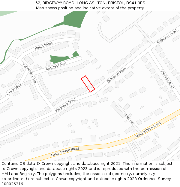 52, RIDGEWAY ROAD, LONG ASHTON, BRISTOL, BS41 9ES: Location map and indicative extent of plot