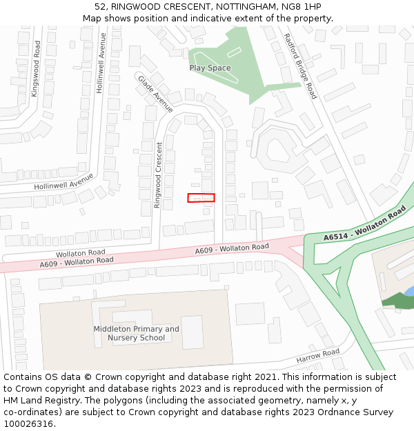 52, RINGWOOD CRESCENT, NOTTINGHAM, NG8 1HP: Location map and indicative extent of plot