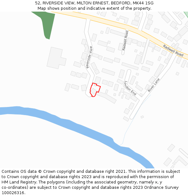 52, RIVERSIDE VIEW, MILTON ERNEST, BEDFORD, MK44 1SG: Location map and indicative extent of plot