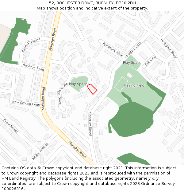 52, ROCHESTER DRIVE, BURNLEY, BB10 2BH: Location map and indicative extent of plot