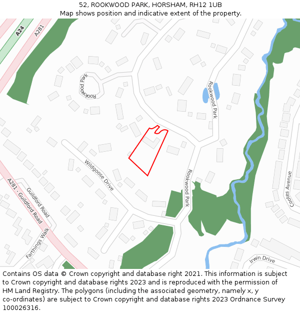 52, ROOKWOOD PARK, HORSHAM, RH12 1UB: Location map and indicative extent of plot