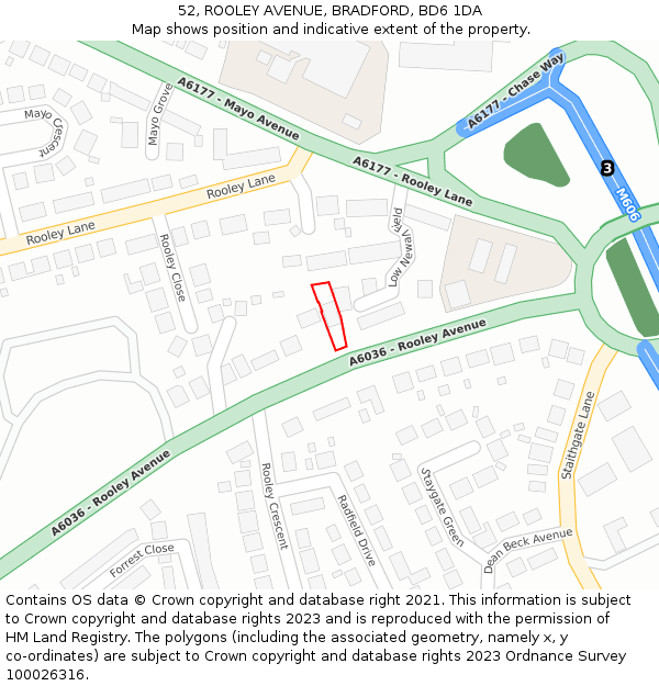 52, ROOLEY AVENUE, BRADFORD, BD6 1DA: Location map and indicative extent of plot