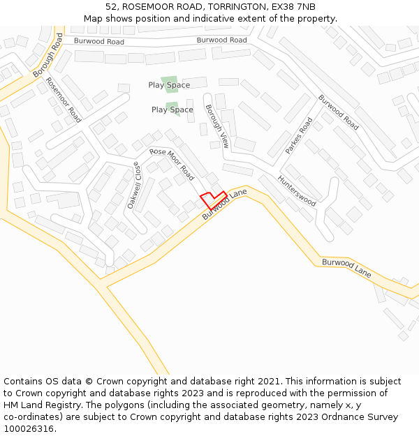 52, ROSEMOOR ROAD, TORRINGTON, EX38 7NB: Location map and indicative extent of plot