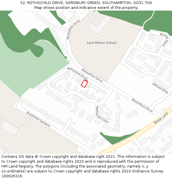 52, ROTHSCHILD DRIVE, SARISBURY GREEN, SOUTHAMPTON, SO31 7NS: Location map and indicative extent of plot