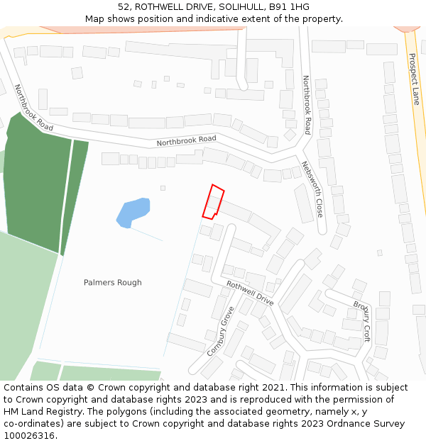 52, ROTHWELL DRIVE, SOLIHULL, B91 1HG: Location map and indicative extent of plot