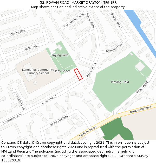 52, ROWAN ROAD, MARKET DRAYTON, TF9 1RR: Location map and indicative extent of plot