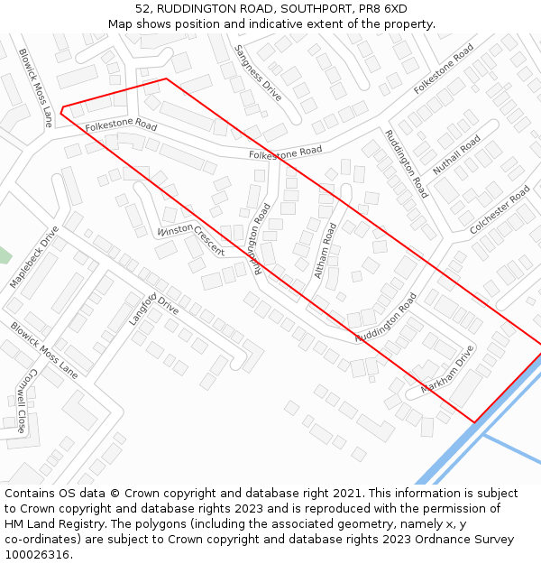 52, RUDDINGTON ROAD, SOUTHPORT, PR8 6XD: Location map and indicative extent of plot