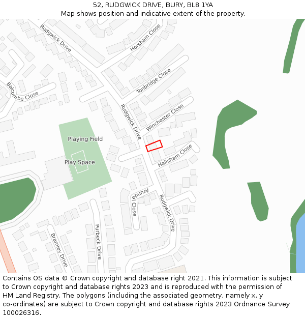 52, RUDGWICK DRIVE, BURY, BL8 1YA: Location map and indicative extent of plot