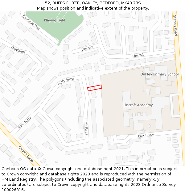 52, RUFFS FURZE, OAKLEY, BEDFORD, MK43 7RS: Location map and indicative extent of plot