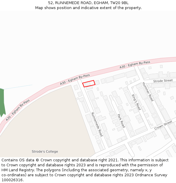52, RUNNEMEDE ROAD, EGHAM, TW20 9BL: Location map and indicative extent of plot