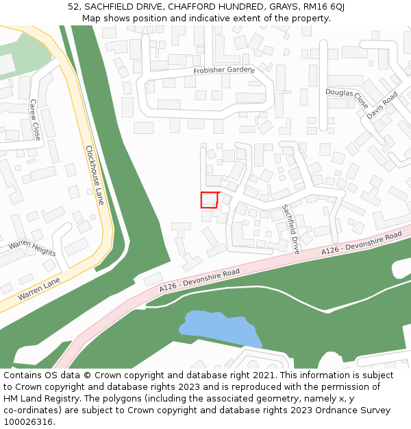 52, SACHFIELD DRIVE, CHAFFORD HUNDRED, GRAYS, RM16 6QJ: Location map and indicative extent of plot