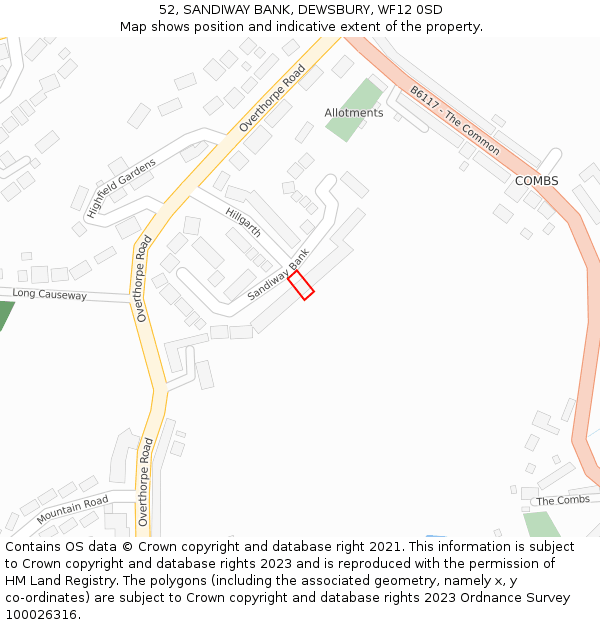 52, SANDIWAY BANK, DEWSBURY, WF12 0SD: Location map and indicative extent of plot