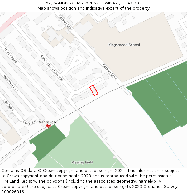 52, SANDRINGHAM AVENUE, WIRRAL, CH47 3BZ: Location map and indicative extent of plot
