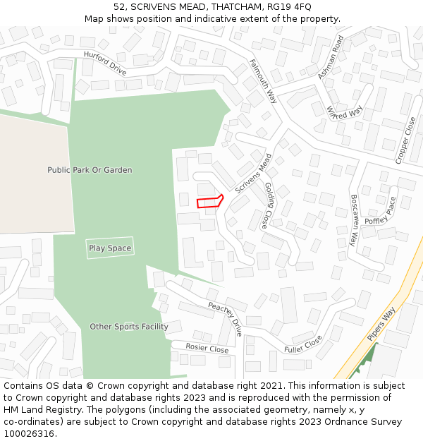 52, SCRIVENS MEAD, THATCHAM, RG19 4FQ: Location map and indicative extent of plot