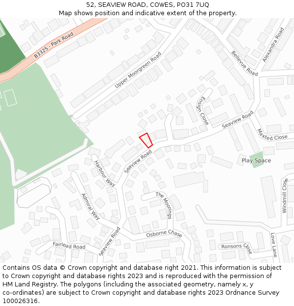 52, SEAVIEW ROAD, COWES, PO31 7UQ: Location map and indicative extent of plot