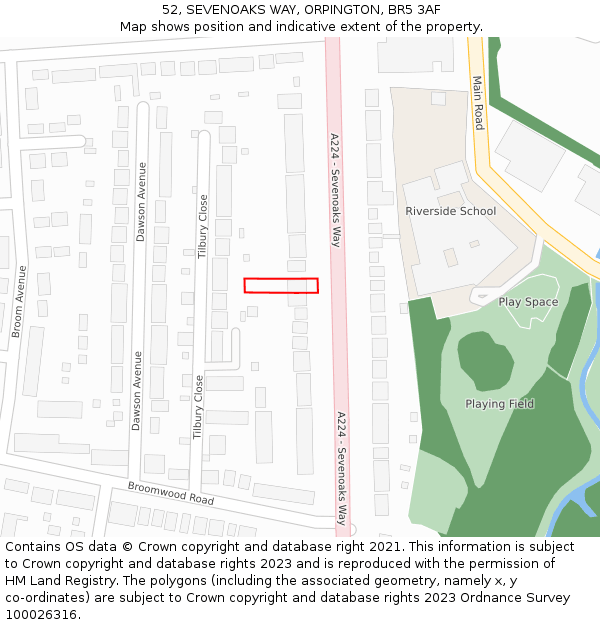 52, SEVENOAKS WAY, ORPINGTON, BR5 3AF: Location map and indicative extent of plot