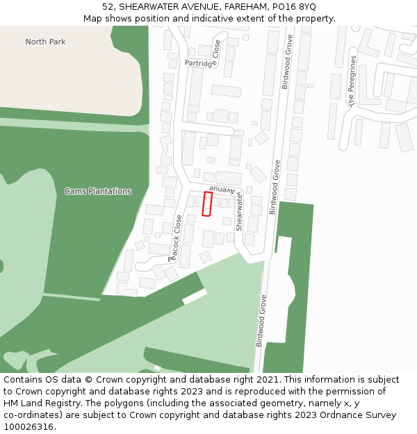 52, SHEARWATER AVENUE, FAREHAM, PO16 8YQ: Location map and indicative extent of plot