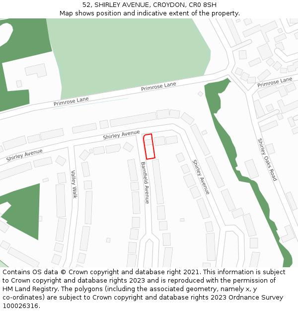 52, SHIRLEY AVENUE, CROYDON, CR0 8SH: Location map and indicative extent of plot