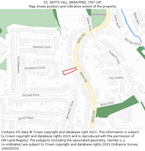 52, SKITTS HILL, BRAINTREE, CM7 1AT: Location map and indicative extent of plot