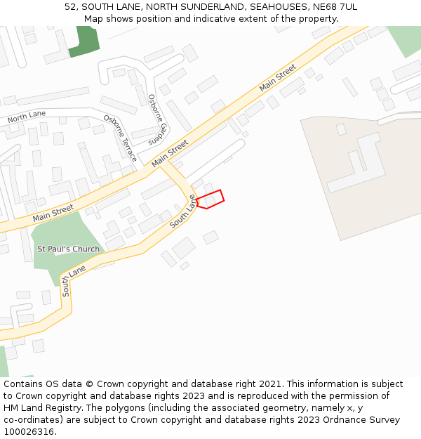 52, SOUTH LANE, NORTH SUNDERLAND, SEAHOUSES, NE68 7UL: Location map and indicative extent of plot