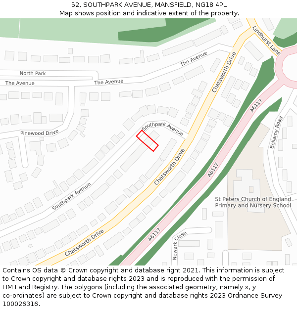 52, SOUTHPARK AVENUE, MANSFIELD, NG18 4PL: Location map and indicative extent of plot