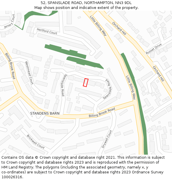 52, SPANSLADE ROAD, NORTHAMPTON, NN3 9DL: Location map and indicative extent of plot