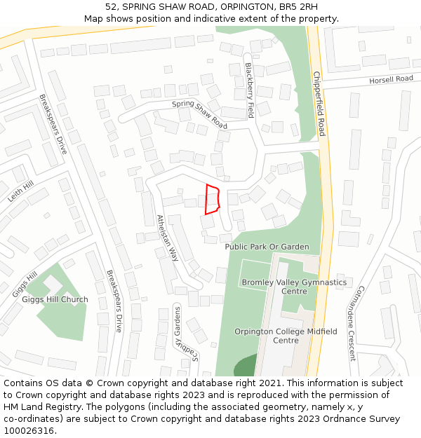 52, SPRING SHAW ROAD, ORPINGTON, BR5 2RH: Location map and indicative extent of plot