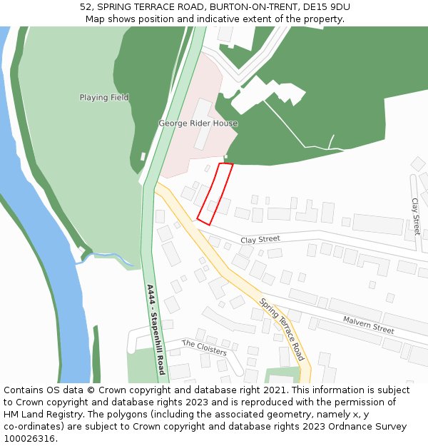 52, SPRING TERRACE ROAD, BURTON-ON-TRENT, DE15 9DU: Location map and indicative extent of plot