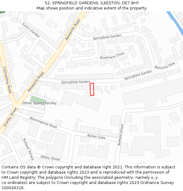 52, SPRINGFIELD GARDENS, ILKESTON, DE7 8HY: Location map and indicative extent of plot