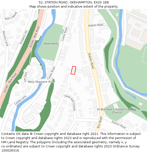 52, STATION ROAD, OKEHAMPTON, EX20 1EB: Location map and indicative extent of plot