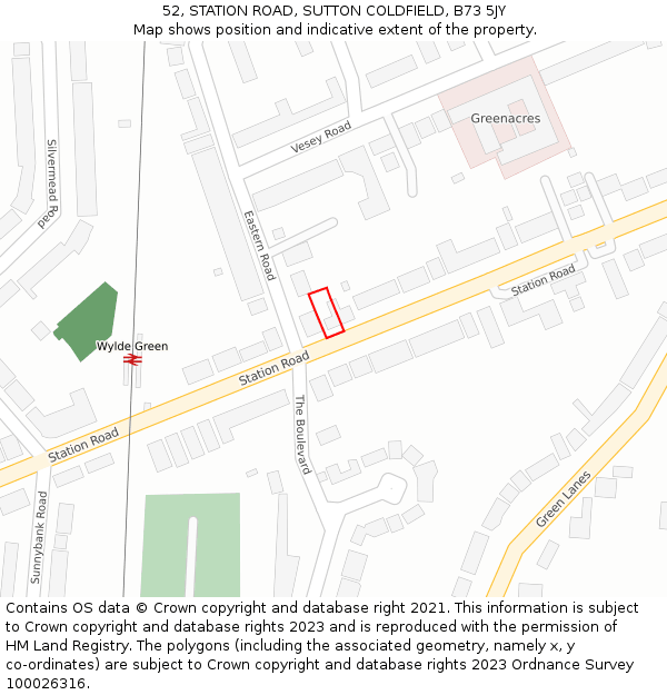 52, STATION ROAD, SUTTON COLDFIELD, B73 5JY: Location map and indicative extent of plot