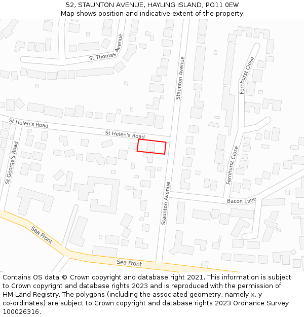 52, STAUNTON AVENUE, HAYLING ISLAND, PO11 0EW: Location map and indicative extent of plot