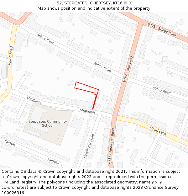 52, STEPGATES, CHERTSEY, KT16 8HX: Location map and indicative extent of plot