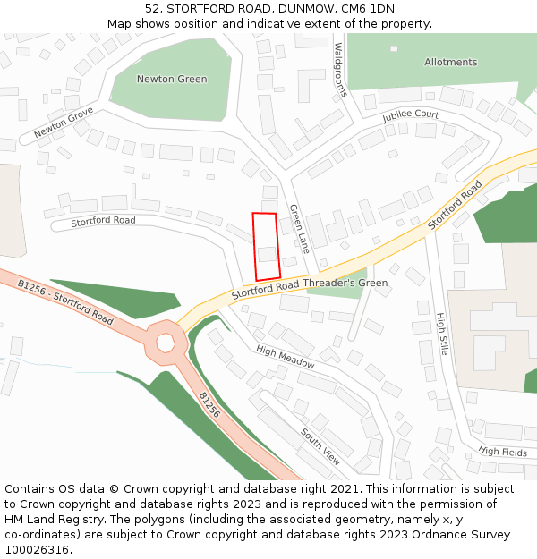 52, STORTFORD ROAD, DUNMOW, CM6 1DN: Location map and indicative extent of plot
