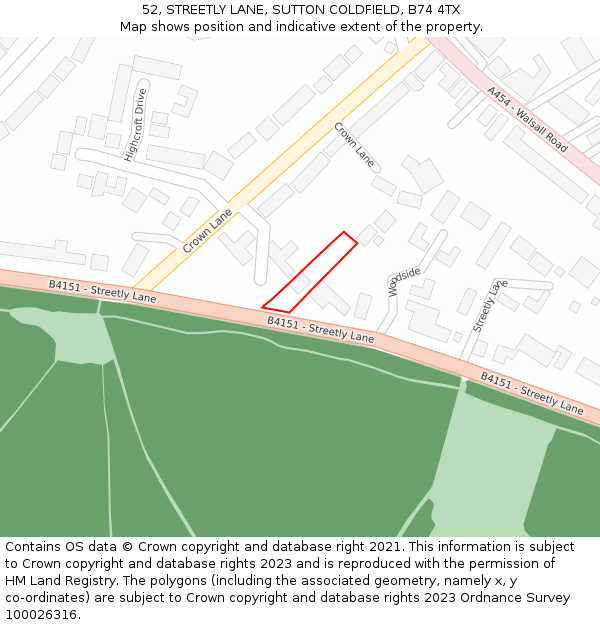 52, STREETLY LANE, SUTTON COLDFIELD, B74 4TX: Location map and indicative extent of plot