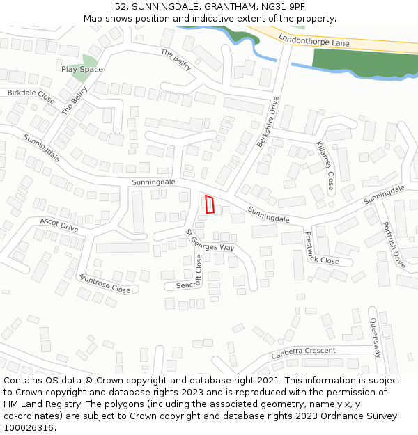 52, SUNNINGDALE, GRANTHAM, NG31 9PF: Location map and indicative extent of plot