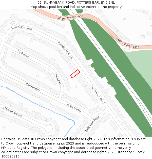 52, SUNNYBANK ROAD, POTTERS BAR, EN6 2NL: Location map and indicative extent of plot