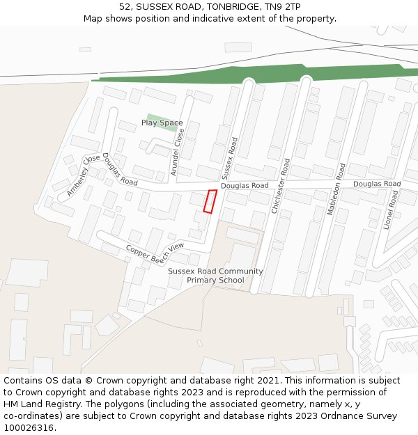 52, SUSSEX ROAD, TONBRIDGE, TN9 2TP: Location map and indicative extent of plot