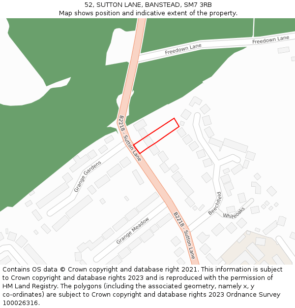 52, SUTTON LANE, BANSTEAD, SM7 3RB: Location map and indicative extent of plot