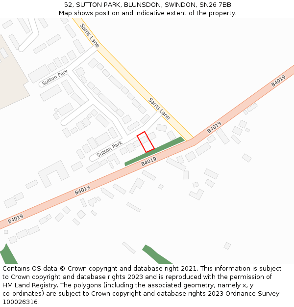 52, SUTTON PARK, BLUNSDON, SWINDON, SN26 7BB: Location map and indicative extent of plot