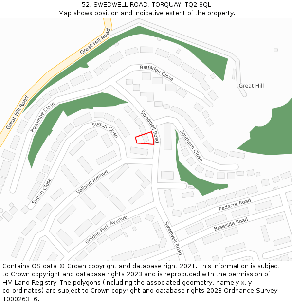 52, SWEDWELL ROAD, TORQUAY, TQ2 8QL: Location map and indicative extent of plot
