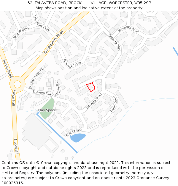 52, TALAVERA ROAD, BROCKHILL VILLAGE, WORCESTER, WR5 2SB: Location map and indicative extent of plot