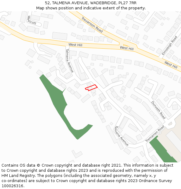 52, TALMENA AVENUE, WADEBRIDGE, PL27 7RR: Location map and indicative extent of plot