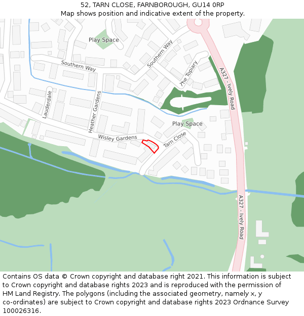 52, TARN CLOSE, FARNBOROUGH, GU14 0RP: Location map and indicative extent of plot