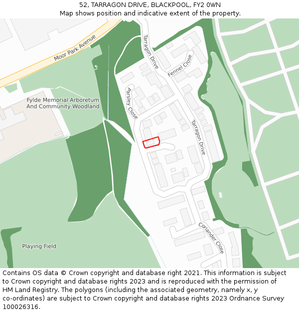 52, TARRAGON DRIVE, BLACKPOOL, FY2 0WN: Location map and indicative extent of plot